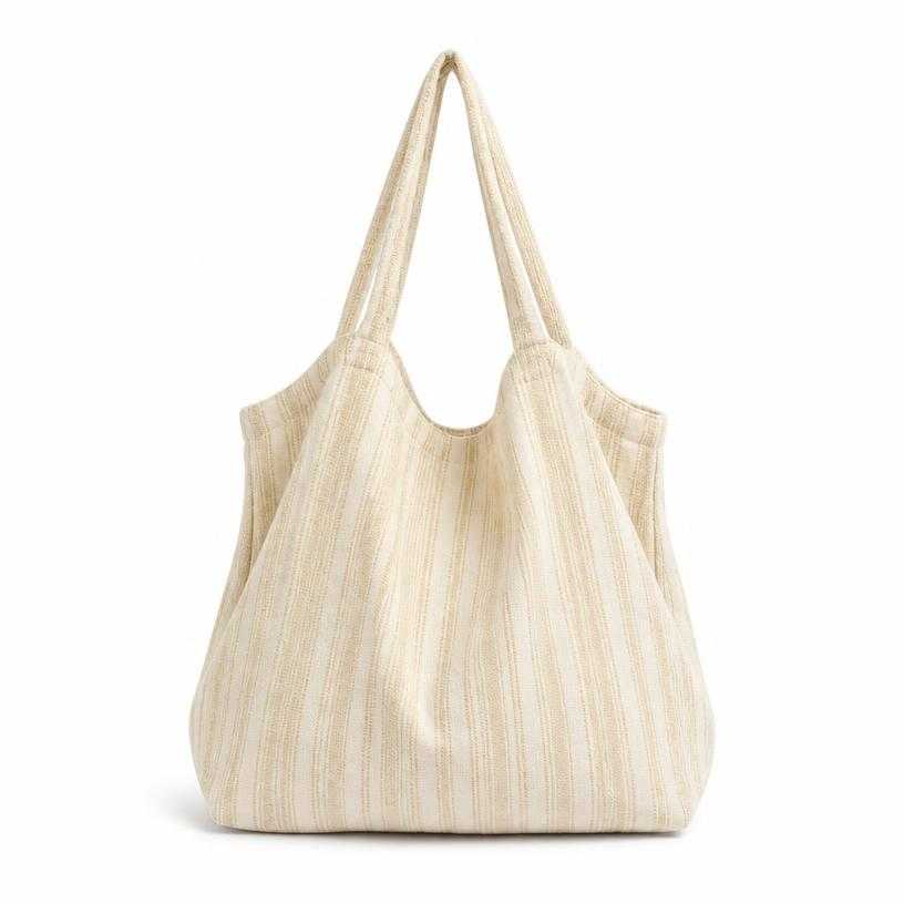 Generated item image of cream striped texture soft woven fabric tote bag