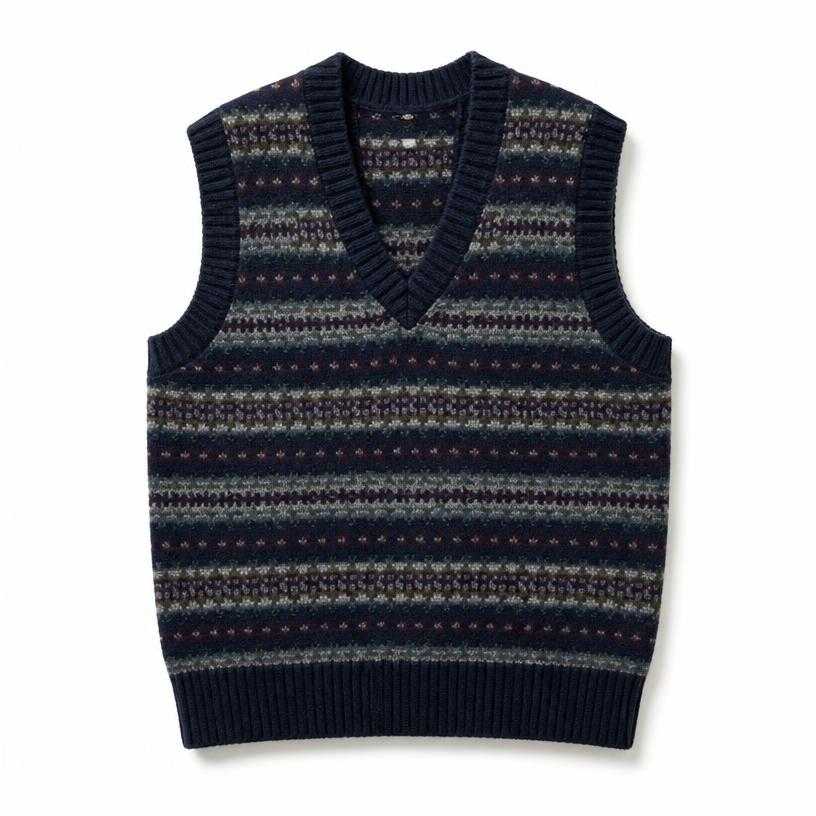 Generated item image of relaxed navy fair-isle knit wool sweater vest