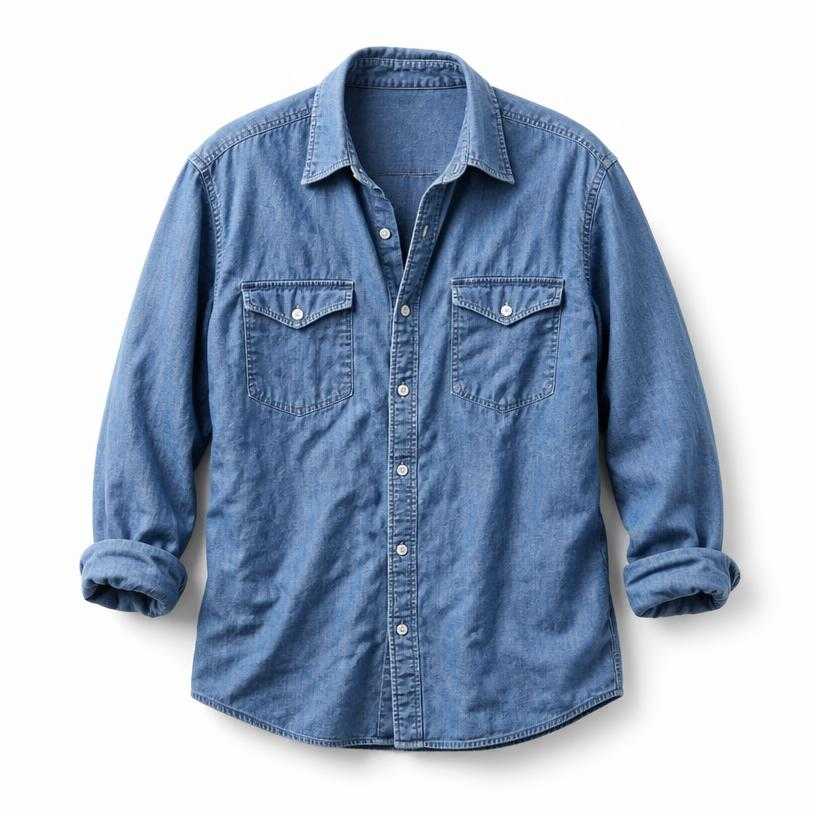 Generated item image of relaxed washed blue chest pockets button-up shirt