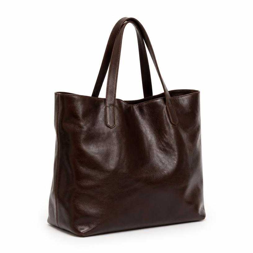 Generated item image of dark brown large glossy leather tote bag