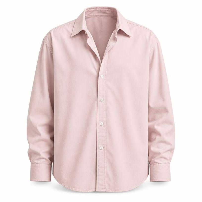 Generated item image of relaxed pale pink open collar woven cotton-like fabric button-up shirt