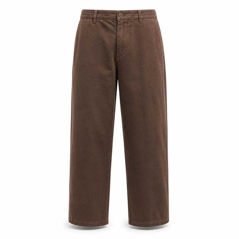 Generated item image of relaxed brown straight leg cotton twill trousers