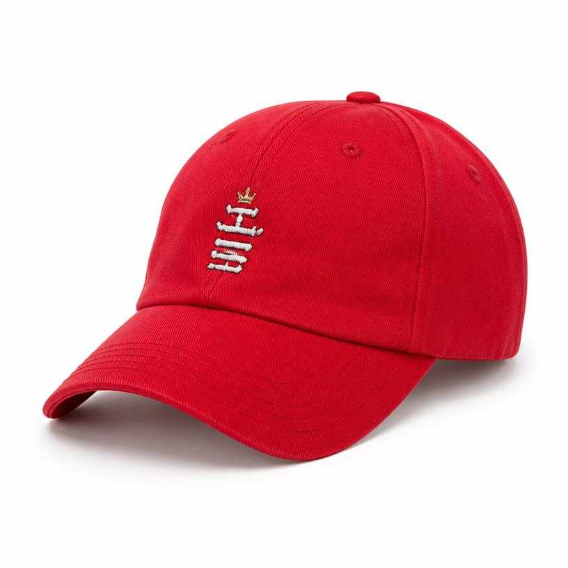 Generated item image of fitted bright red curved brim cotton twill baseball cap