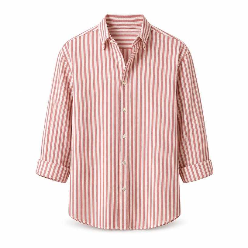 Generated item image of relaxed red and white striped cotton button-down shirt