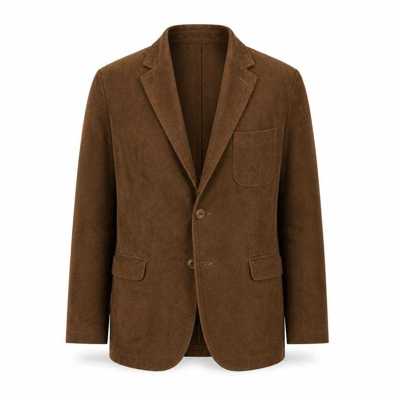 Generated item image of relaxed medium brown single-breasted suede-like fabric blazer