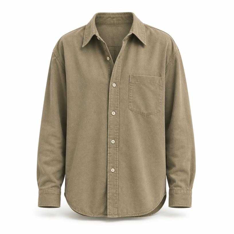 Generated item image of relaxed muted olive tan button-up shirt
