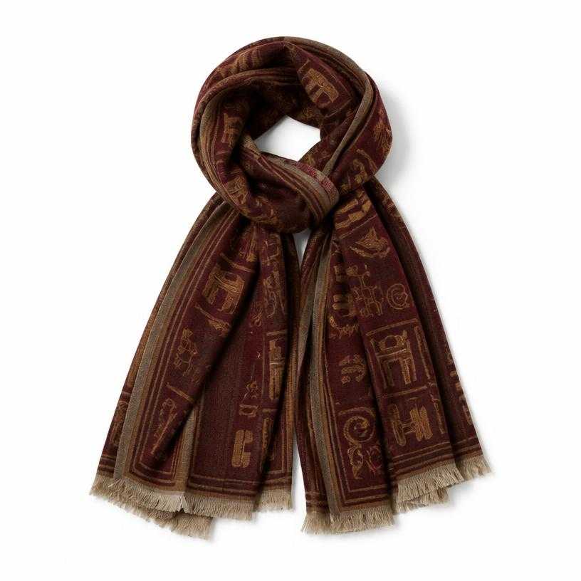 Generated item image of relaxed burgundy patterned woven fabric scarf