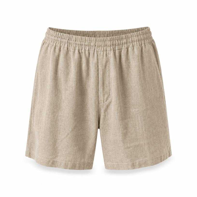 Generated item image of relaxed beige above-knee linen blend shorts