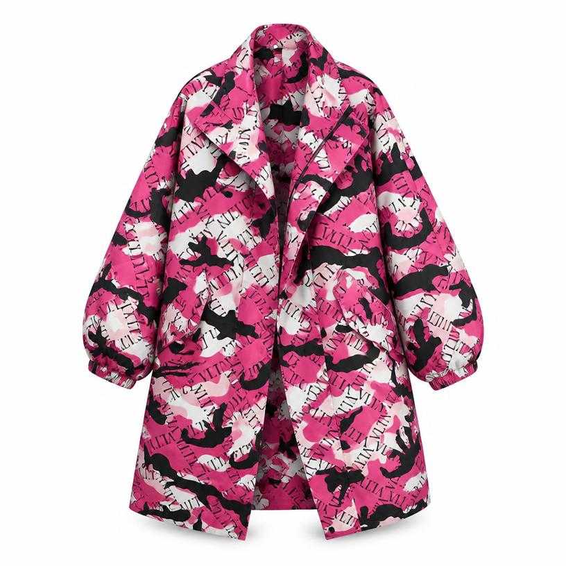 Generated item image of oversized hot pink logo-camouflage print smooth technical fabric coat