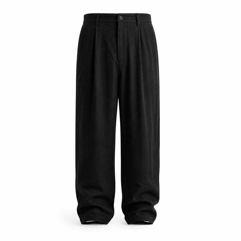 Generated item image of relaxed black soft drape woven fabric trousers