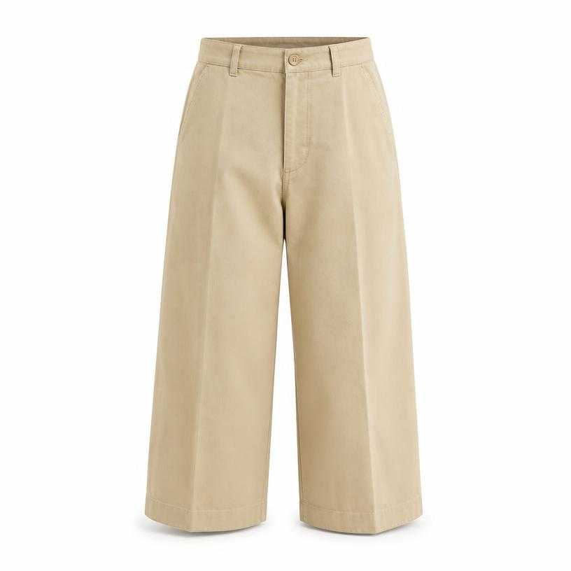 Generated item image of relaxed beige cropped cotton twill trousers
