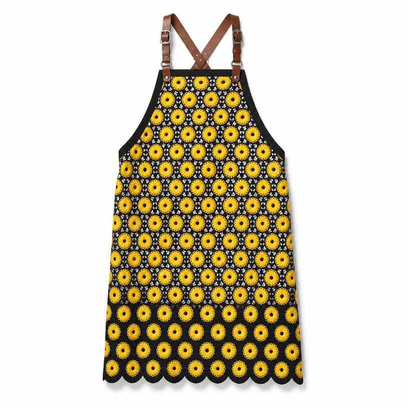 Generated item image of relaxed black sunflower print textile apron-style dress