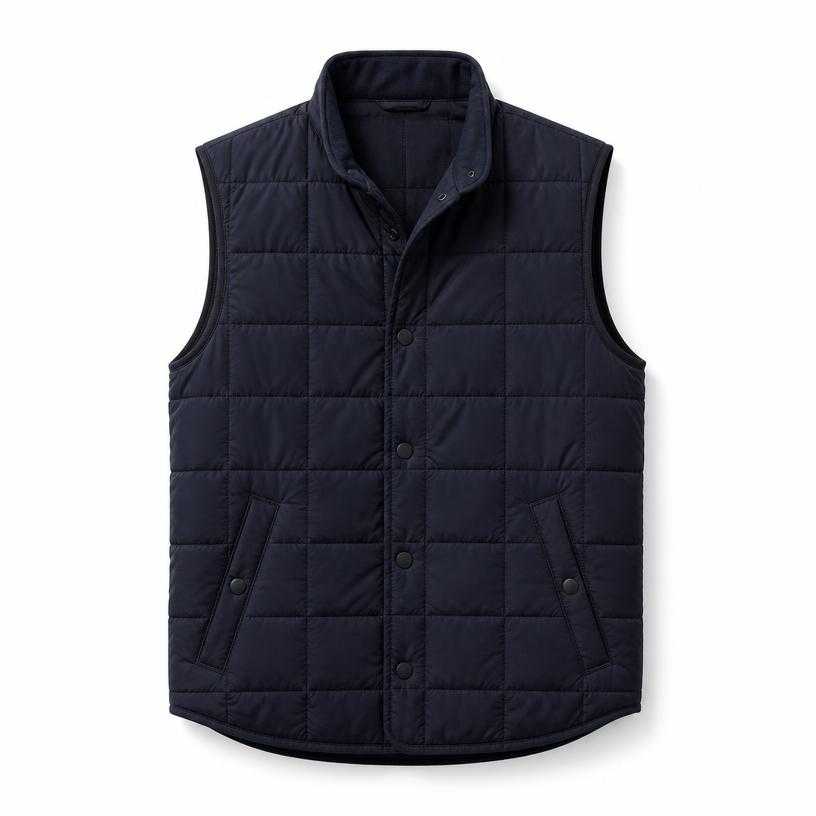 Generated item image of relaxed dark navy synthetic shell quilted vest