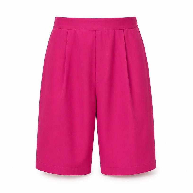 Generated item image of relaxed magenta pink knee-length smooth woven fabric shorts