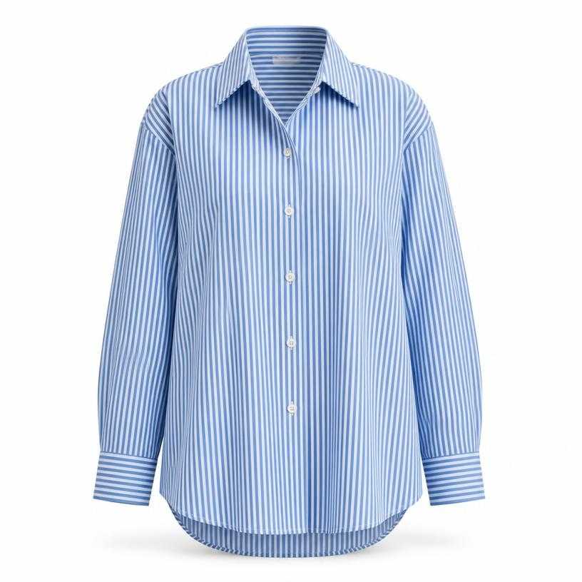 Generated item image of relaxed blue and white striped cotton shirting button-up shirt