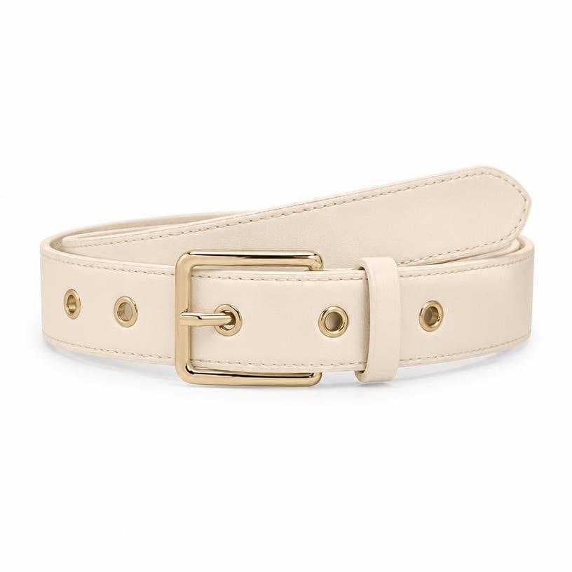 Generated item image of cream rectangular buckle leather-like material belt