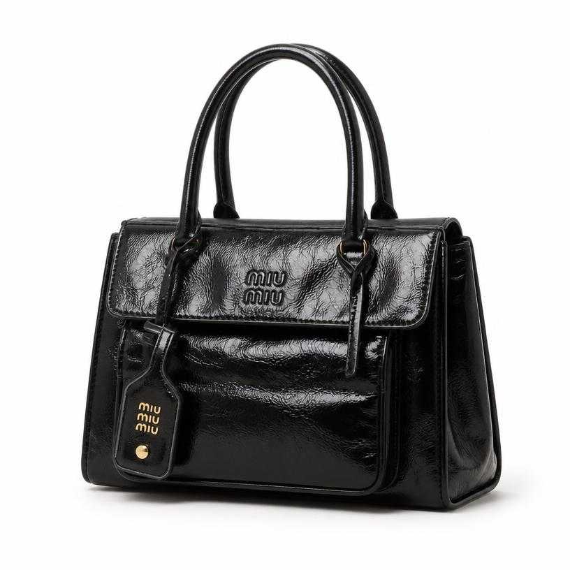 Generated item image of black top-handle glossy leather handbag