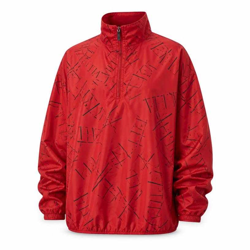 Generated item image of relaxed red high neck lightweight technical fabric zip top