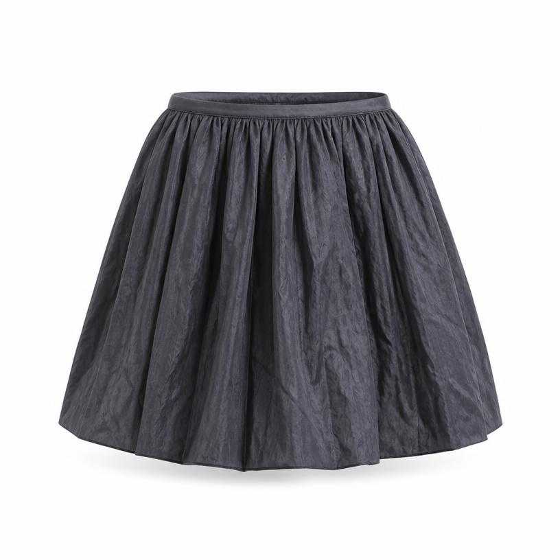Generated item image of relaxed charcoal grey gathered crinkled woven fabric mini skirt