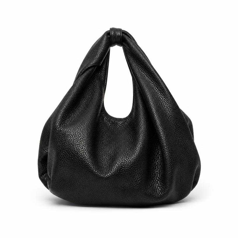 Generated item image of black slouchy textured leather-like material handbag