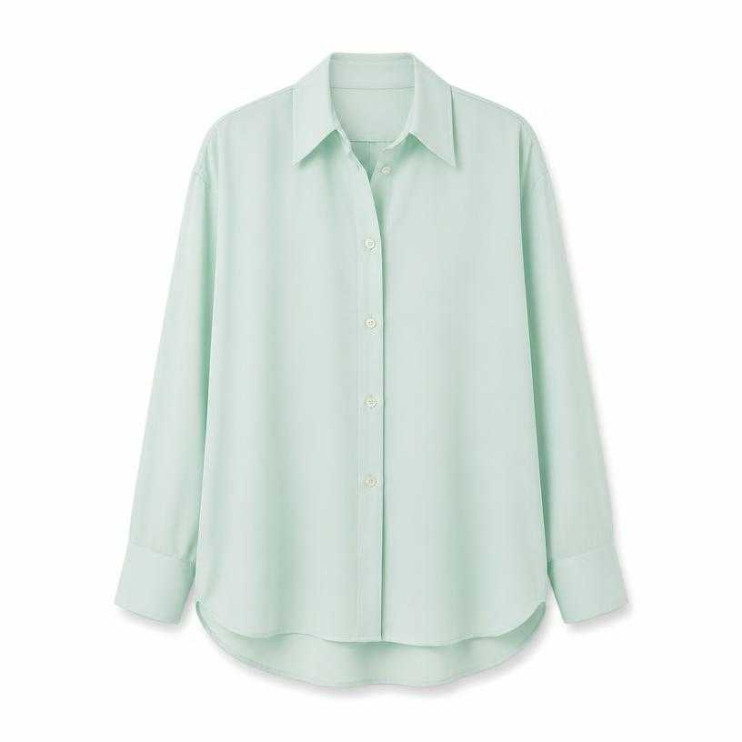 Generated item image of relaxed mint green long sleeve woven fabric button-up shirt