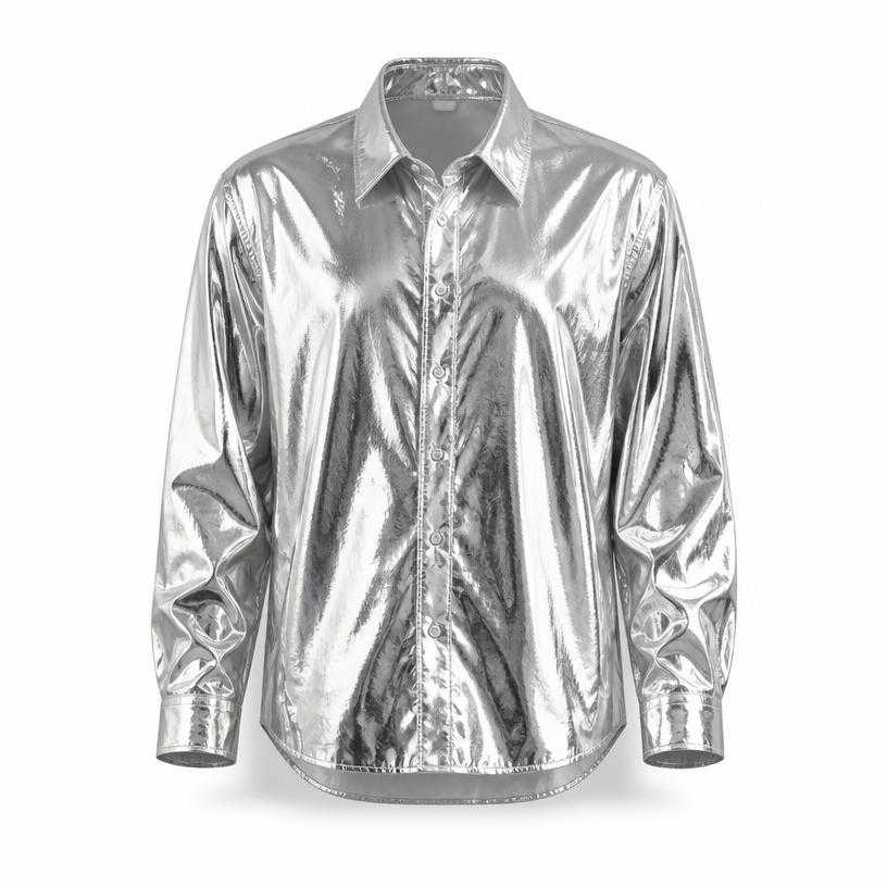 Generated item image of relaxed silver metallic point collar reflective fabric collared shirt
