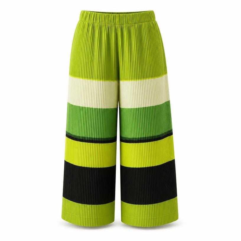 Generated item image of relaxed green cropped pleated knit wide-leg pants