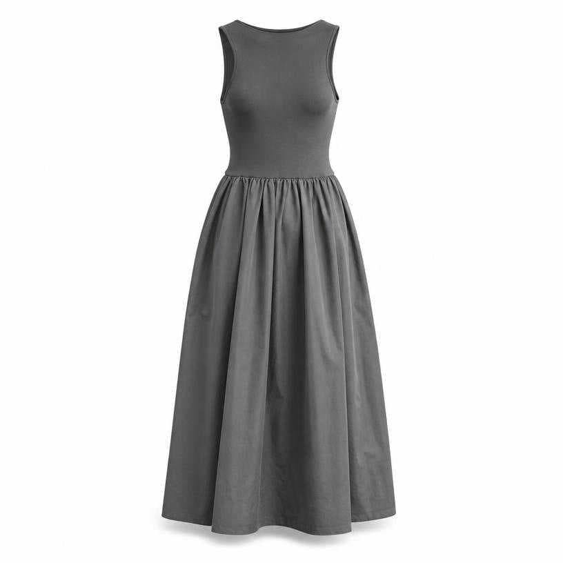 Generated item image of relaxed grey voluminous sleeveless dress