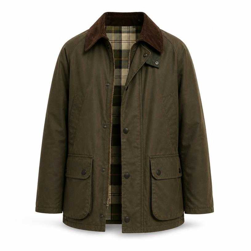 Generated item image of relaxed olive green hip length cotton-blend canvas outer jacket