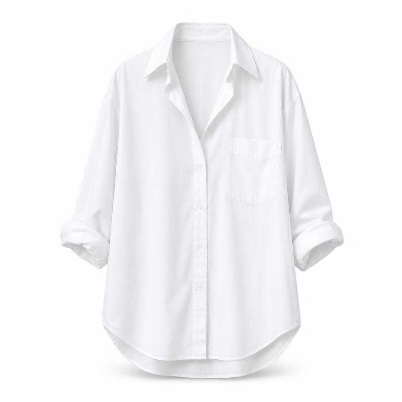 Generated item image of oversized bright white collared cotton shirting button-up shirt