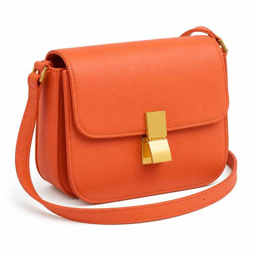 Generated item image of coral orange front flap leather-like shoulder bag