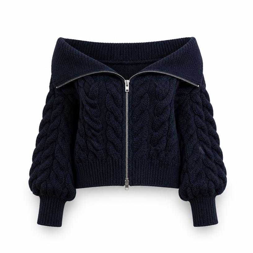 Generated item image of oversized dark navy zip-front chunky knit cardigan