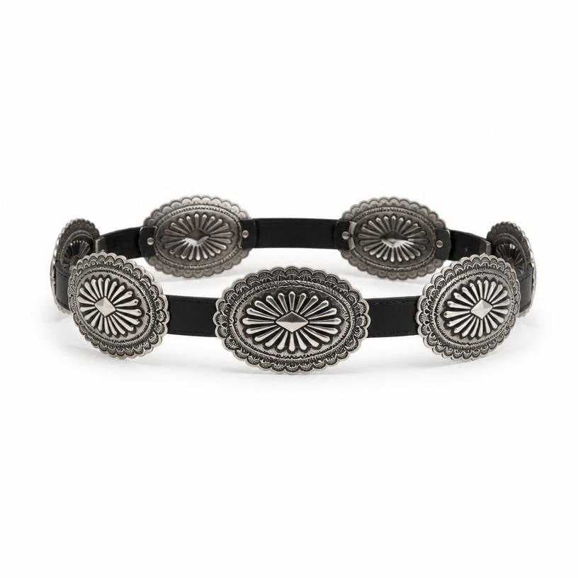 Generated item image of silver and black concho-style metal hardware belt