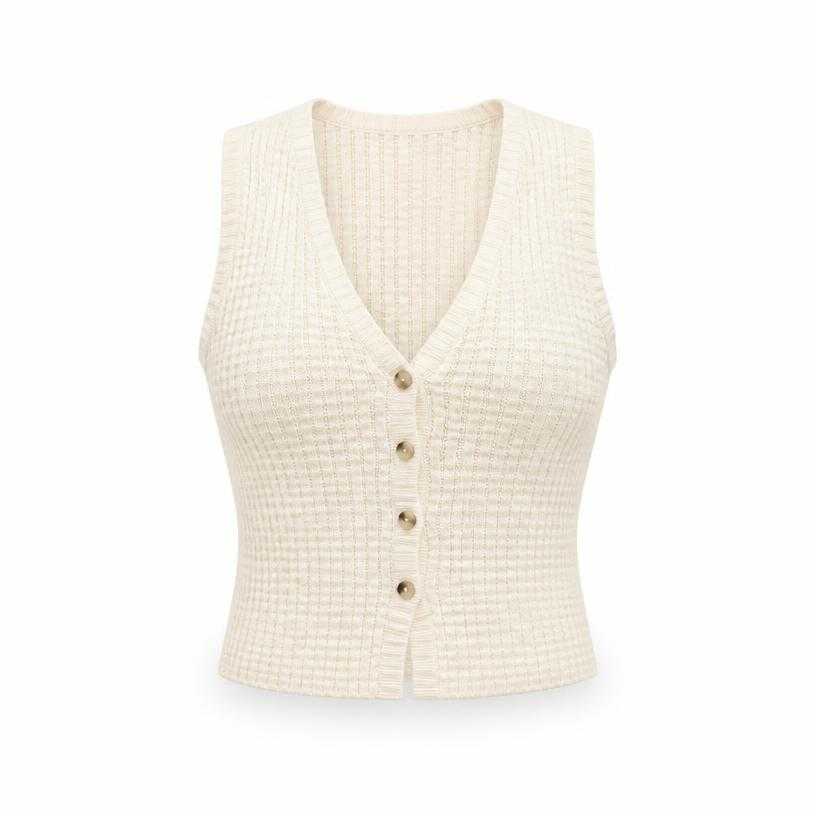 Generated item image of fitted cream cropped knit vest