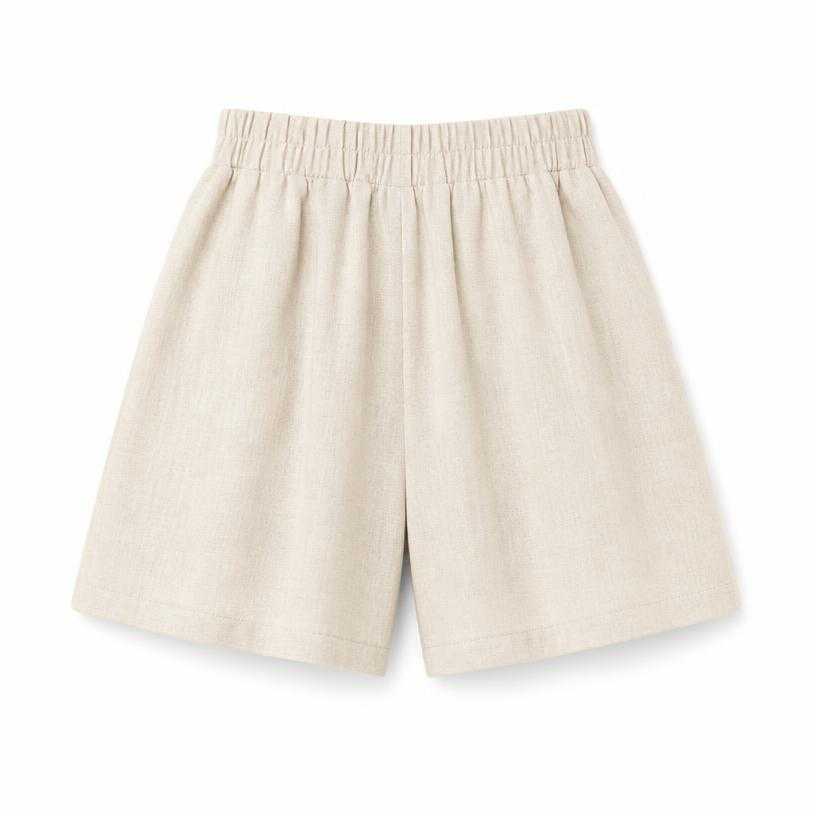 Generated item image of relaxed light beige high-rise linen-like woven shorts
