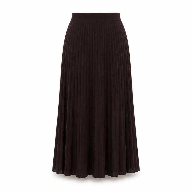 Generated item image of relaxed very dark brown pleated maxi skirt