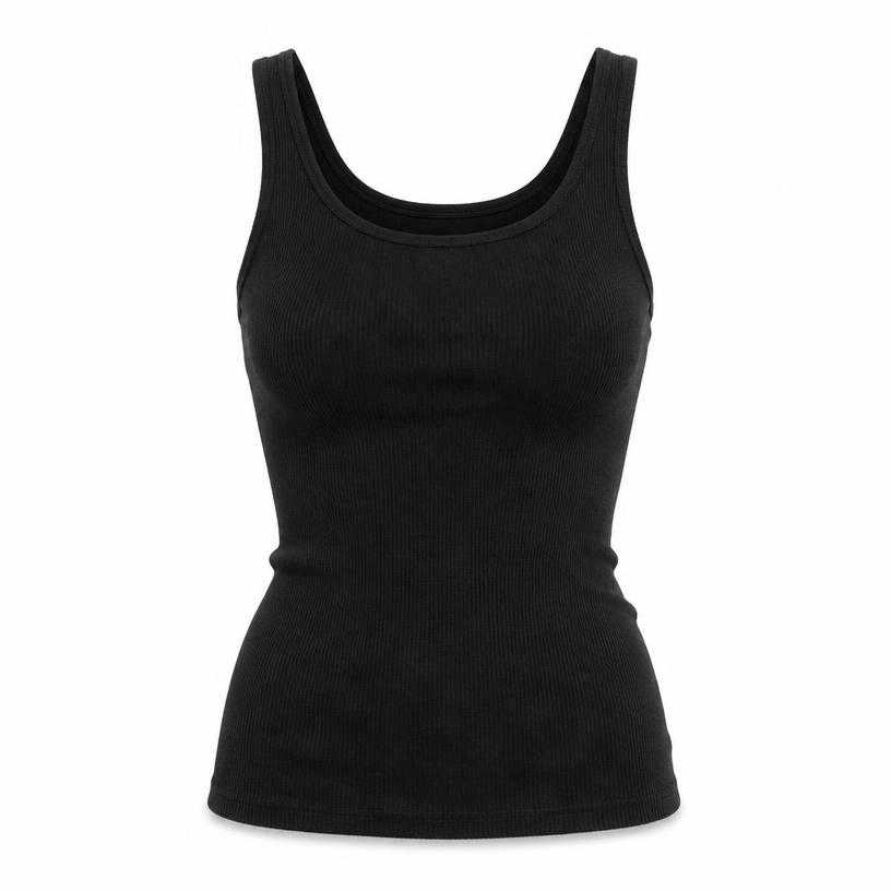 Generated item image of fitted black scoop neckline ribbed knit sleeveless top