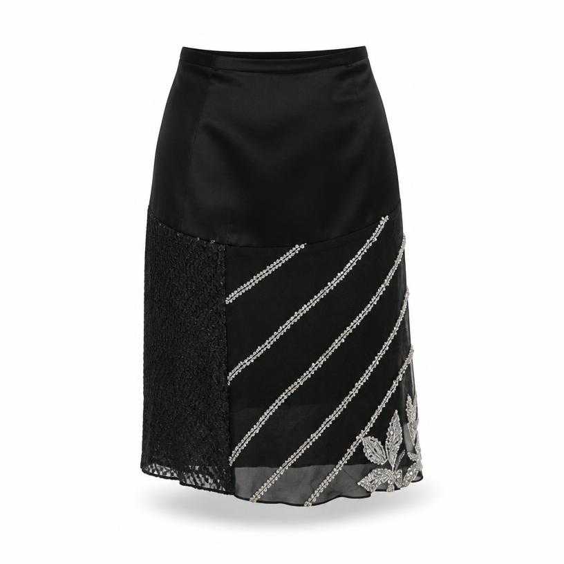 Generated item image of relaxed black embellished knee-length skirt