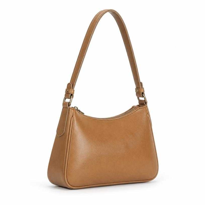 Generated item image of tan brown structured leather-like material shoulder bag
