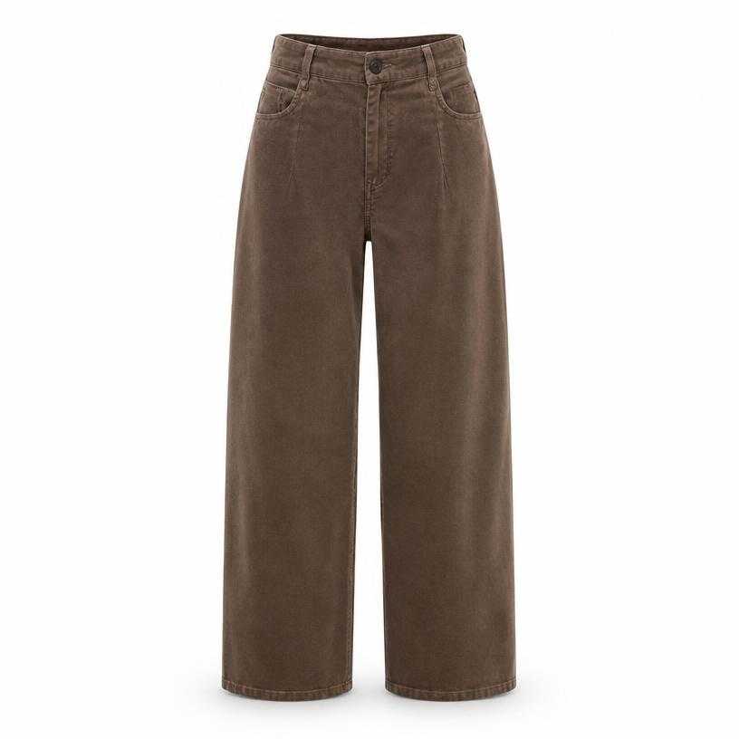 Generated item image of relaxed brown high-rise soft woven fabric trousers
