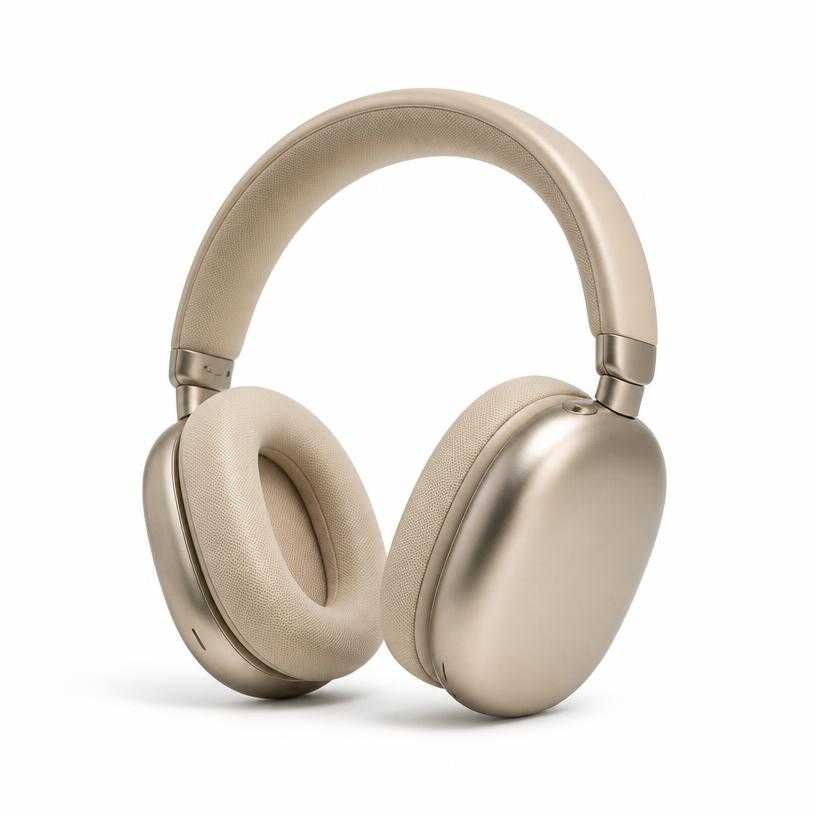 Generated item image of champagne beige metallic plastic over-ear headphones
