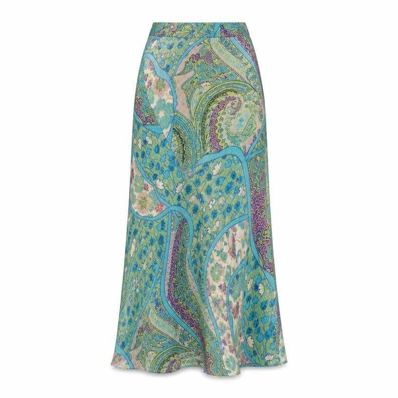 Generated item image of relaxed turquoise multicolor paisley print lightweight woven fabric skirt