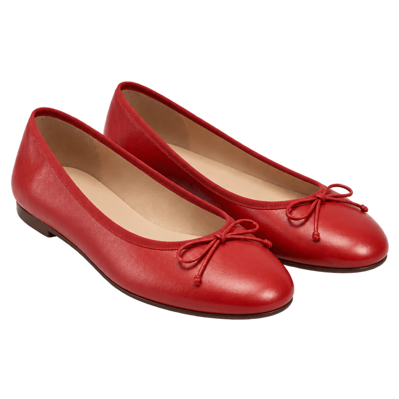 Generated item image of fitted red bow detail smooth leather ballet flats