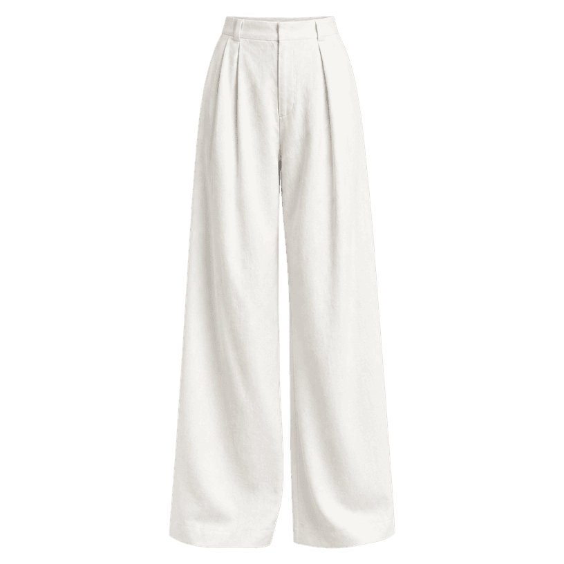 Generated item image of relaxed white front pleats woven fabric wide-leg trousers
