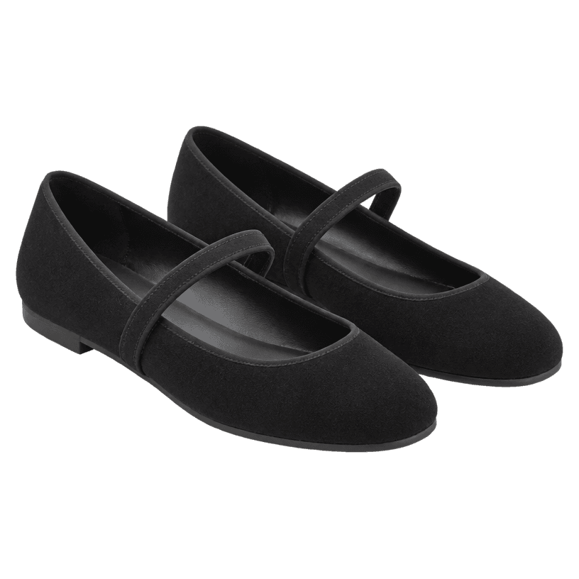 Generated item image of fitted black single strap matte textile mary jane flats