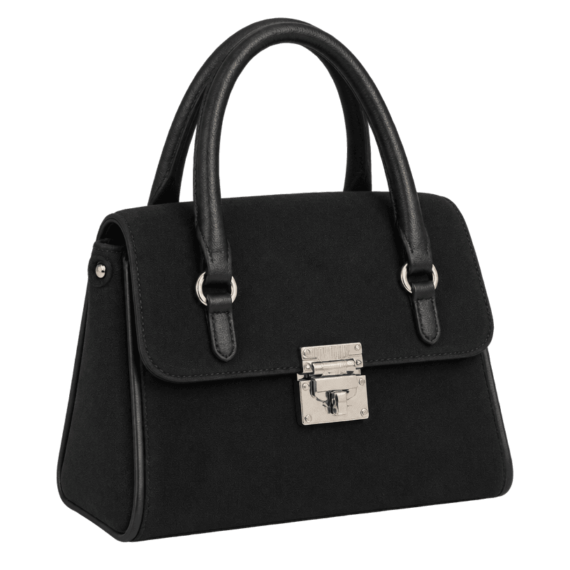 Generated item image of black structured top-handle matte fabric handbag