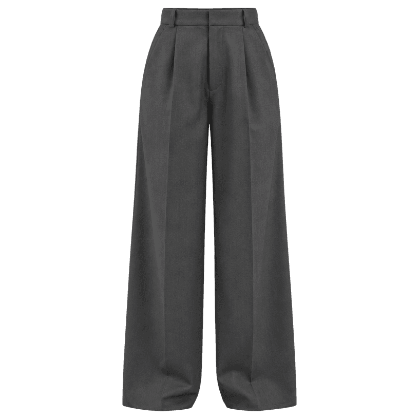 Generated item image of relaxed charcoal grey high rise soft suiting-like woven fabric wide-leg trousers