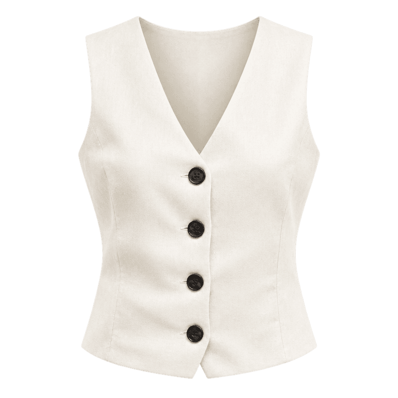 Generated item image of relaxed cream white deep v neckline woven fabric vest top