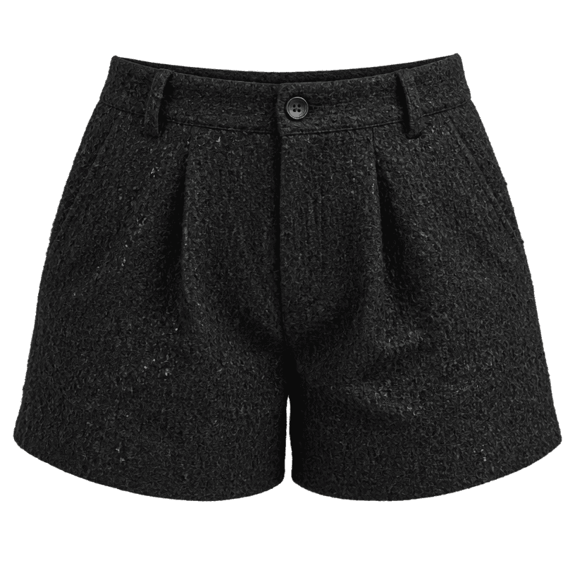 Generated item image of relaxed black short textured woven fabric shorts