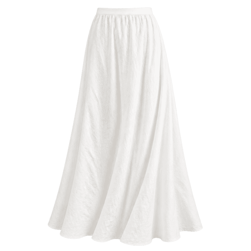 Generated item image of relaxed white flowing lightweight woven fabric maxi skirt